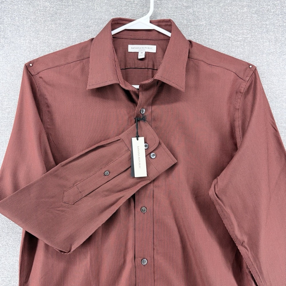 Banana Republic Standard Shirt Men Size Medium Brown Rusted Long Sleeve NEW